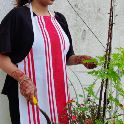 Red Black Cotton Striped Apron Set - Image 2